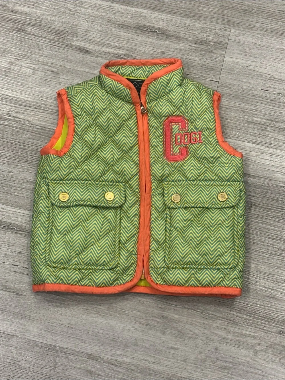 COOGI Kids Green Chevron Vest with Orange Trim girls 18m fall outdoor active